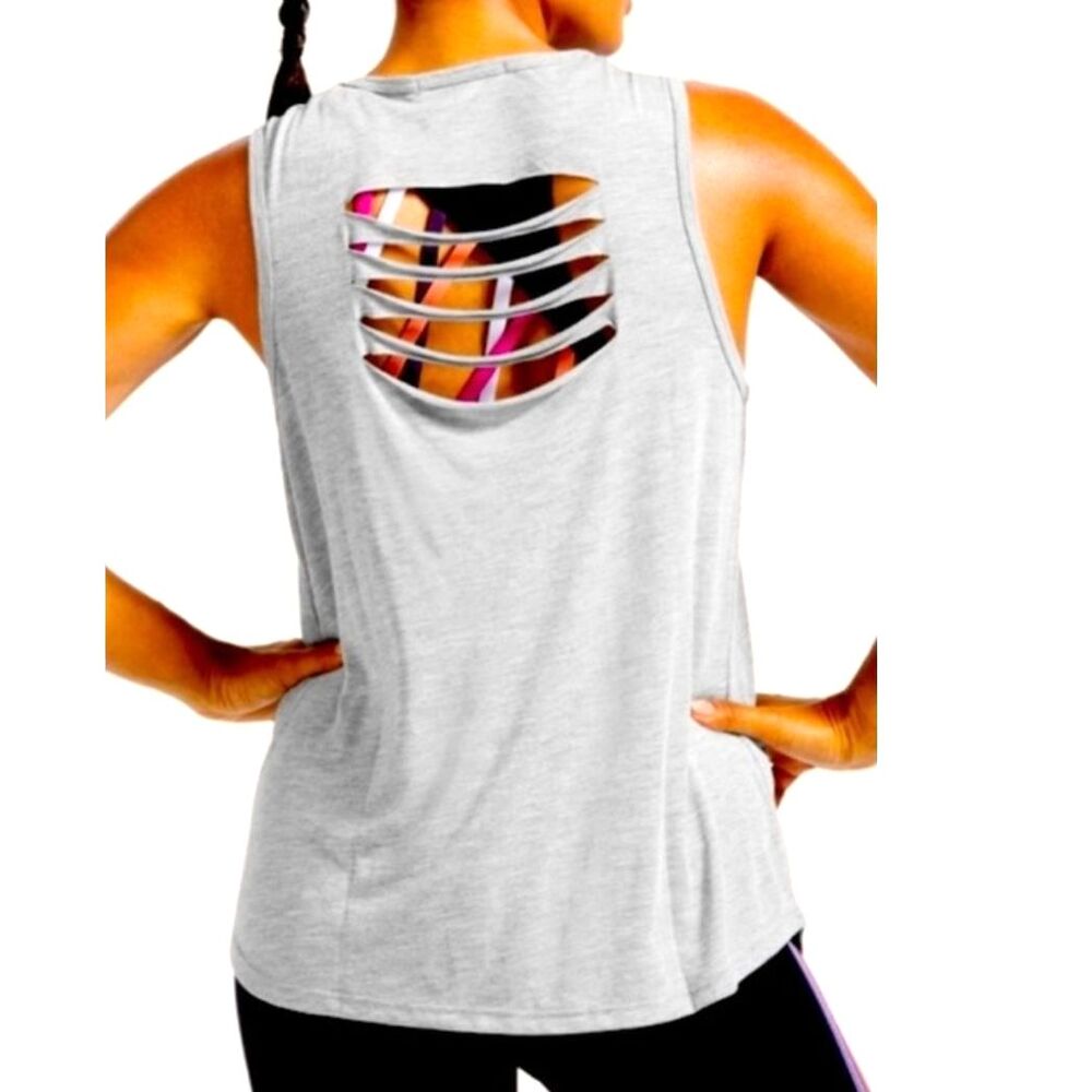 ~ Peloton Sm Spring Geo Tank Slash-Back Top Logo Accents Multicolor Small Womens - Picture 5 of 15